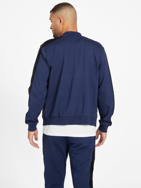 Jon Blouson Bomber Bande Logo Soie Bleu Guess