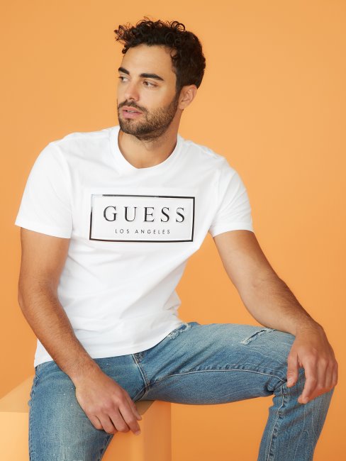 T-shirt Blanc Pur Avec Logo En Relief Guess Colt