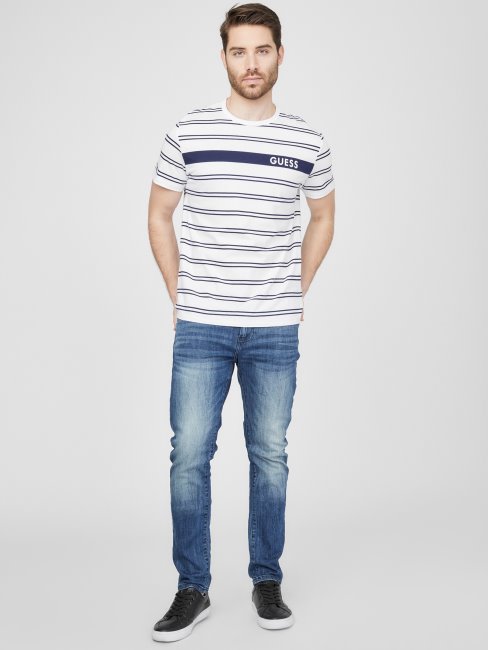 T-shirt à Rayures Guess Peter Blanc Pur