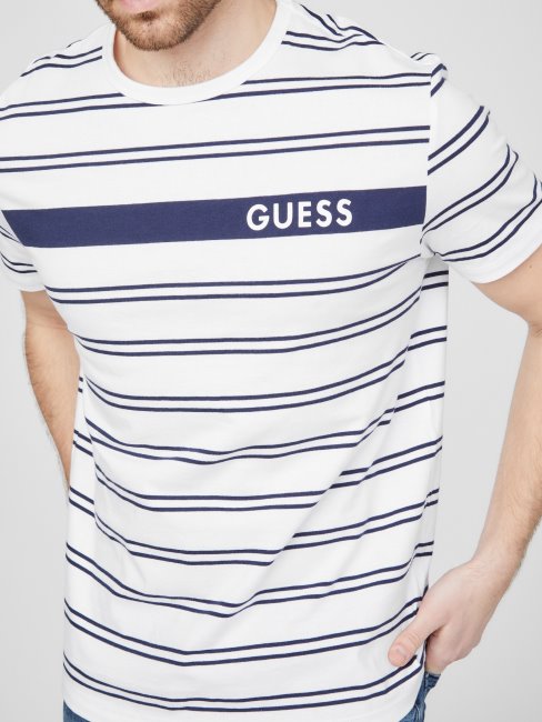 T-shirt à Rayures Guess Peter Blanc Pur