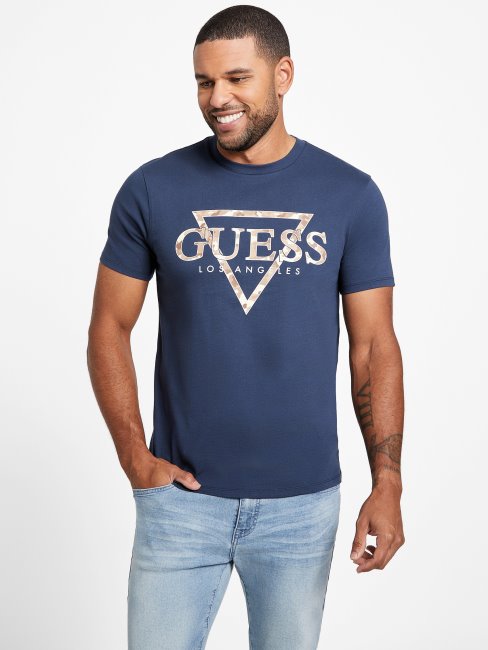 Eco Rinker Logo Tee Guess Soie Bleu