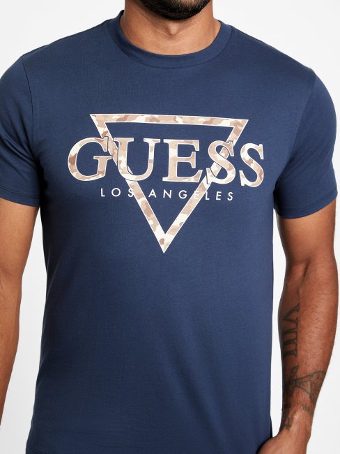 Eco Rinker Logo Tee Guess Soie Bleu