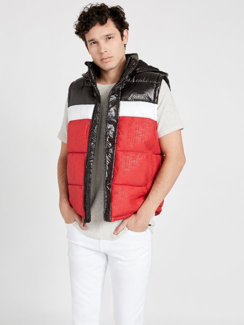 Varsity Red Multi Guess Eco Yung Gilet Matelassé à Capuche Color-block