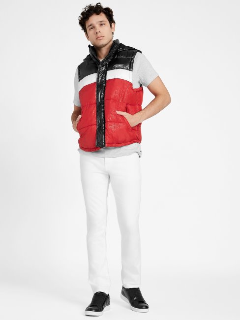 Varsity Red Multi Guess Eco Yung Gilet Matelassé à Capuche Color-block