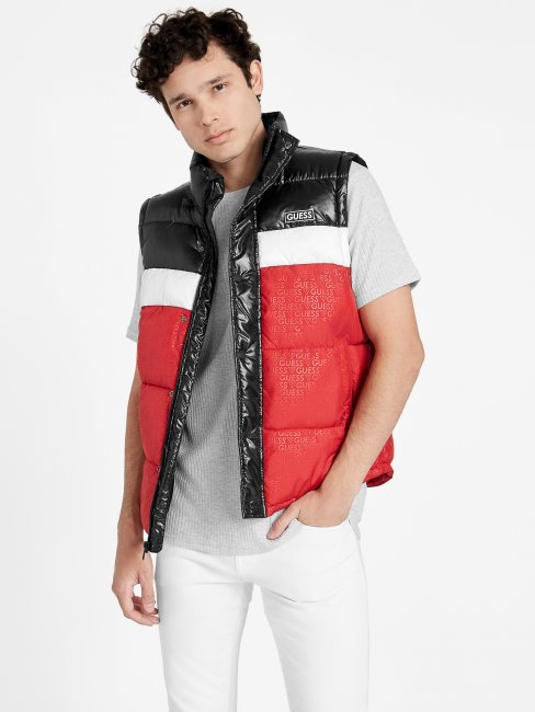 Varsity Red Multi Guess Eco Yung Gilet Matelassé à Capuche Color-block