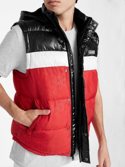 Varsity Red Multi Guess Eco Yung Gilet Matelassé à Capuche Color-block
