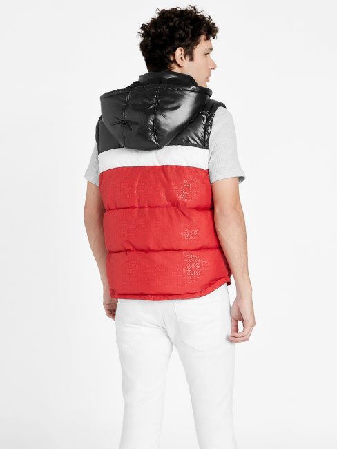 Varsity Red Multi Guess Eco Yung Gilet Matelassé à Capuche Color-block