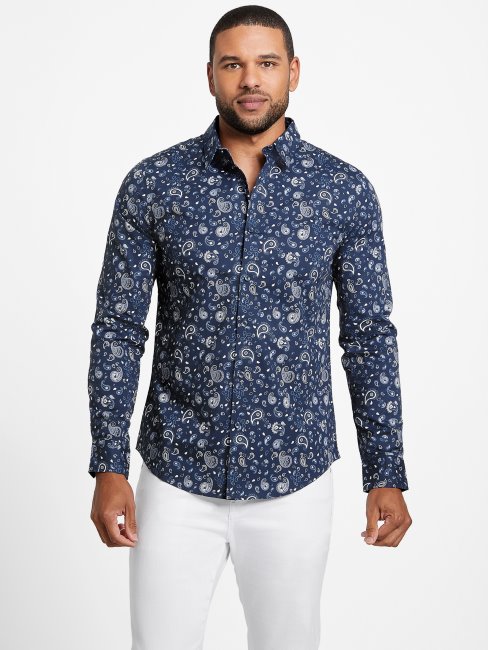 Chemise Guess Soie Bleu Astro Paisley