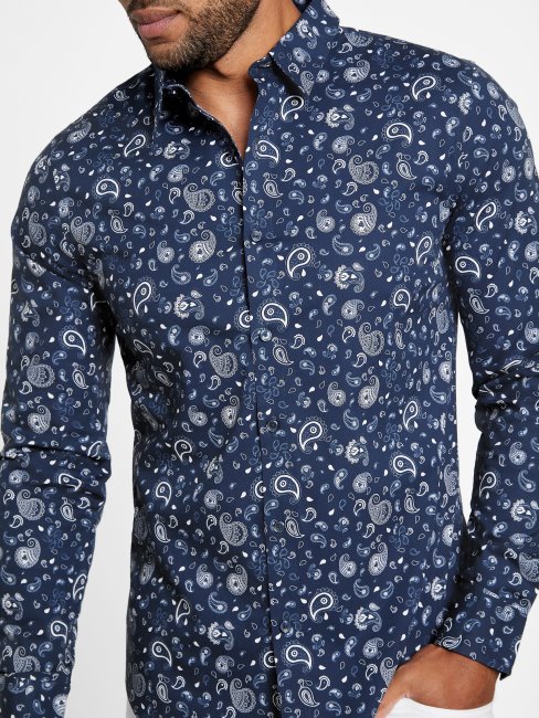 Chemise Guess Soie Bleu Astro Paisley
