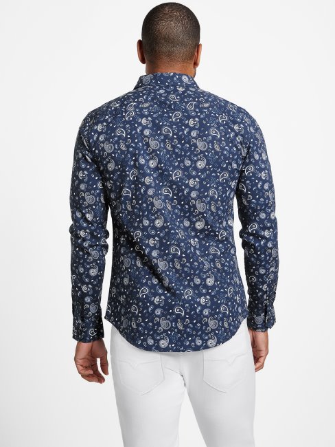 Chemise Guess Soie Bleu Astro Paisley