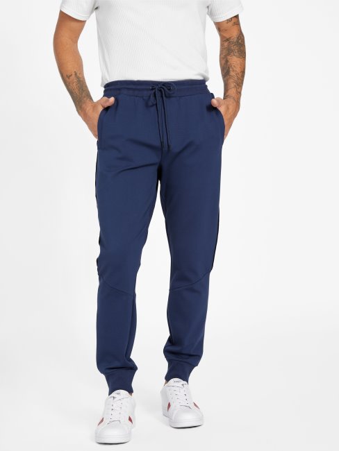 Pantalon De Jogging Bleu Soie Jon Bande Logo Guess