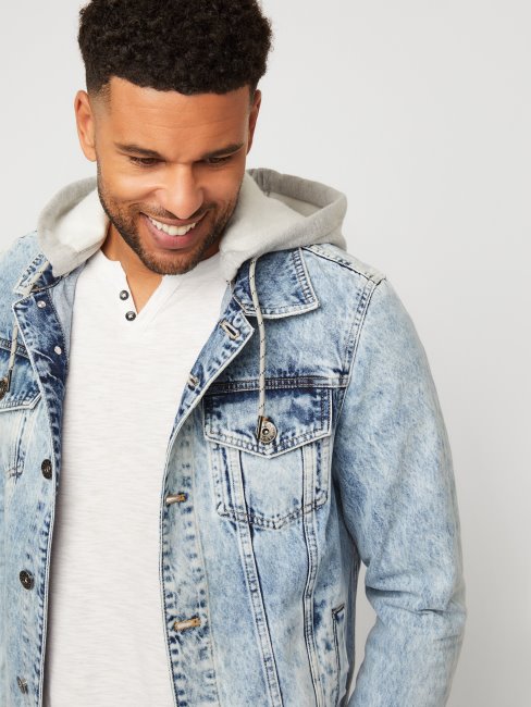 Harold Veste En Jean à Capuche Délavé Clair Guess