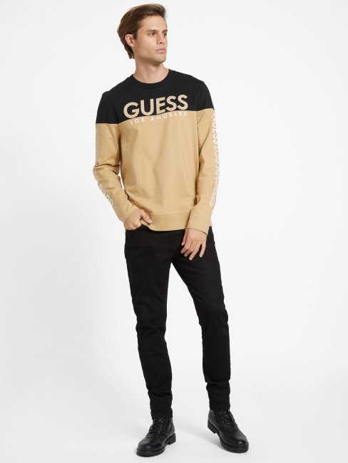 T-shirt à Manches Longues à Blocs De Couleurs Guess Eco Zioin Taupe Grillé