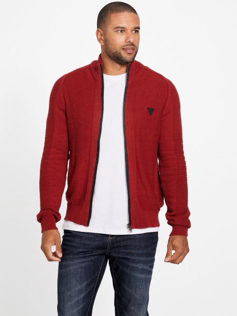 Guess Rouge Noir Pull Col Montant Chet