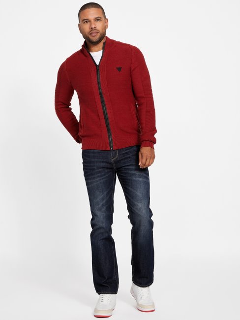 Guess Rouge Noir Pull Col Montant Chet