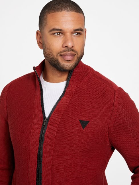 Guess Rouge Noir Pull Col Montant Chet