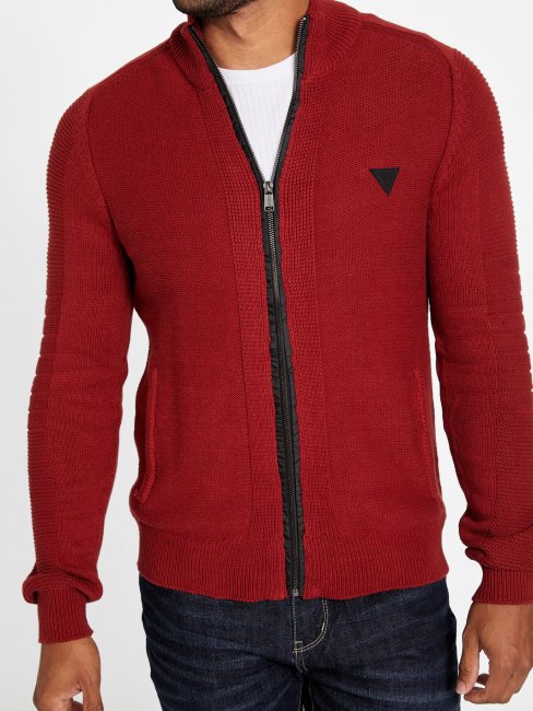 Guess Rouge Noir Pull Col Montant Chet