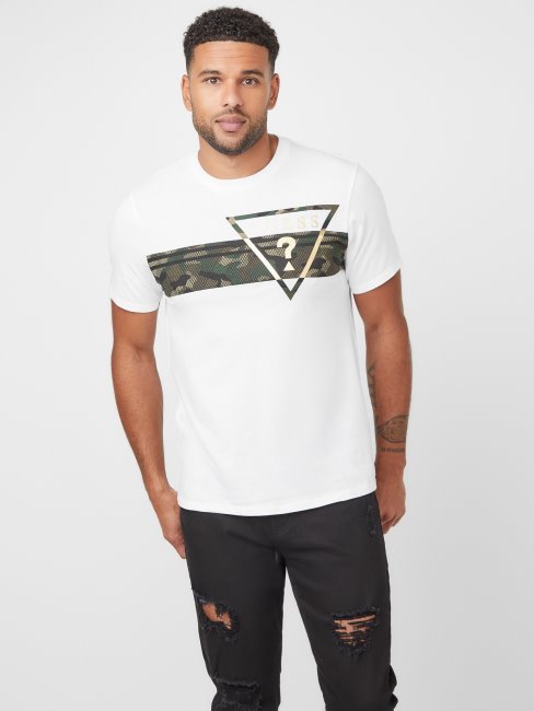 T-shirt Pekah à Imprimé Camouflage Et Logo Blanc Pur Guess