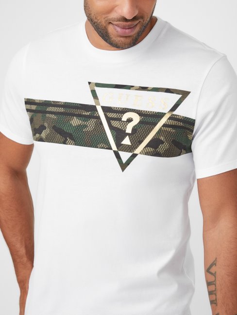 T-shirt Pekah à Imprimé Camouflage Et Logo Blanc Pur Guess