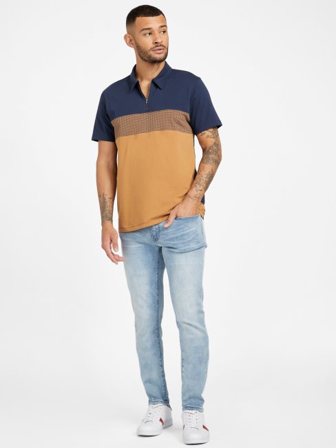 Polo Guess Marron Topaz Multi Eco Fort Zippé Color Block