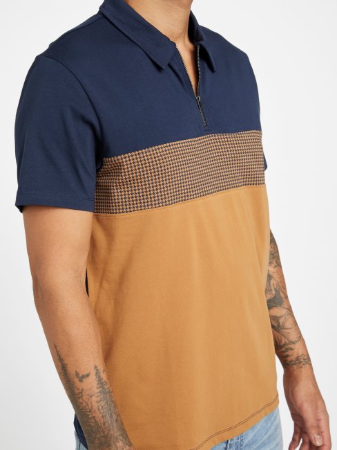 Polo Guess Marron Topaz Multi Eco Fort Zippé Color Block