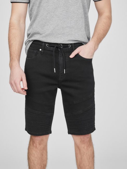 Guess Bradley Moto Short En Jean Noir Délavé