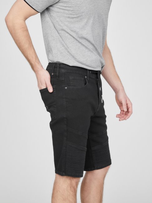 Guess Bradley Moto Short En Jean Noir Délavé