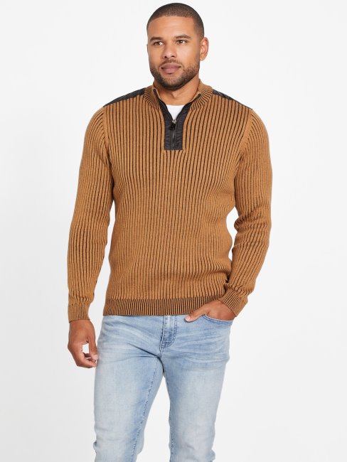 Chandail Zippé à Col Montant Et Topaze Marron Guess Eco Khan