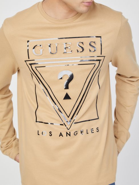 T-shirt à Manches Longues à Logo écologique Taupe Grillé Guess