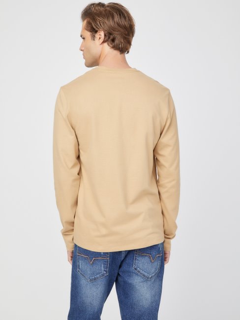 T-shirt à Manches Longues à Logo écologique Taupe Grillé Guess