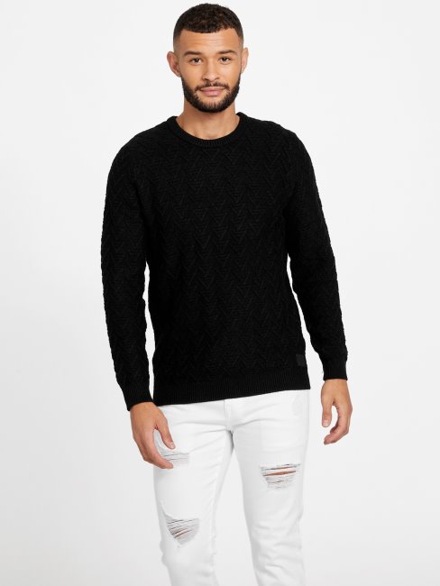 Guess Pull à Col Rond Géométrique Noir De Jais