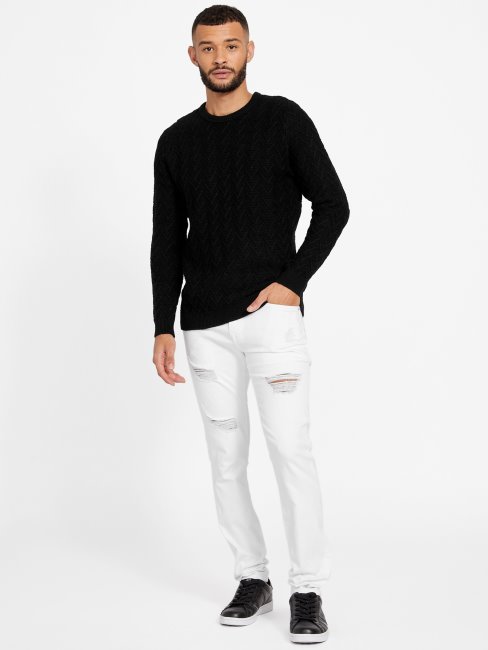 Guess Pull à Col Rond Géométrique Noir De Jais