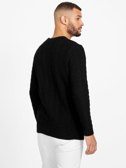 Guess Pull à Col Rond Géométrique Noir De Jais