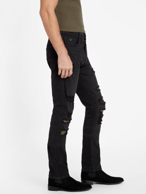 Guess Noir Destroy Eco Draw Jean Skinny Déchiré Et Réparé