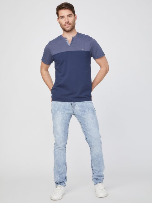 T-shirt Fendu à Blocs De Couleurs Adrian Soie Bleu Guess