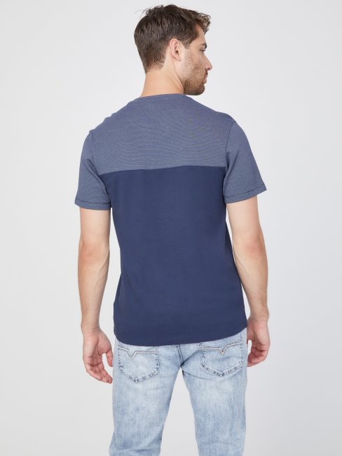 T-shirt Fendu à Blocs De Couleurs Adrian Soie Bleu Guess