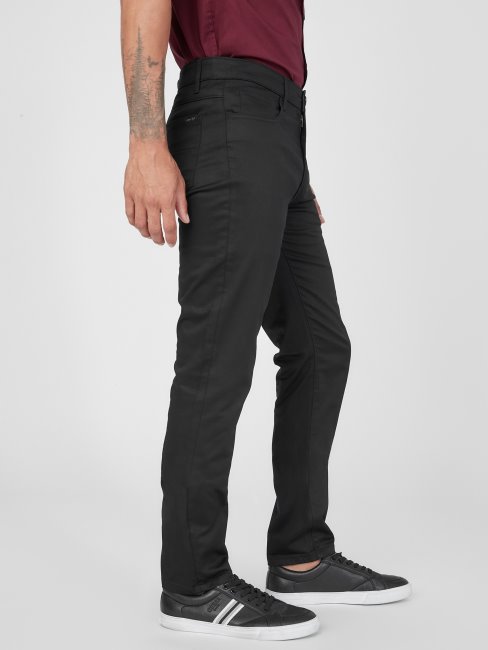 Guess Pantalon En Satin Noir De Jais Grand Livre