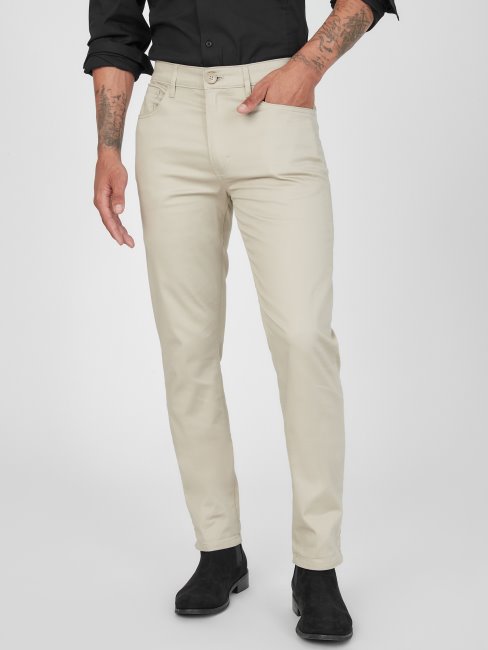 Guess Ledger Pantalon En Satin Kaki Sable