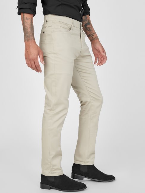 Guess Ledger Pantalon En Satin Kaki Sable