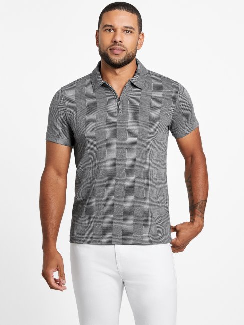 Fort Plaid Zip Polo Guess Carreaux Gris