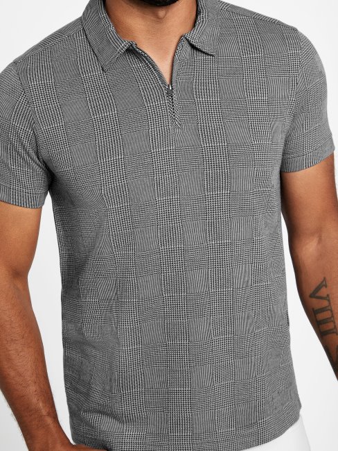 Fort Plaid Zip Polo Guess Carreaux Gris