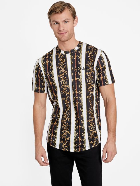 Tee Shirt Graphique Multicolore Guess Seik Baroque Noir De Jais