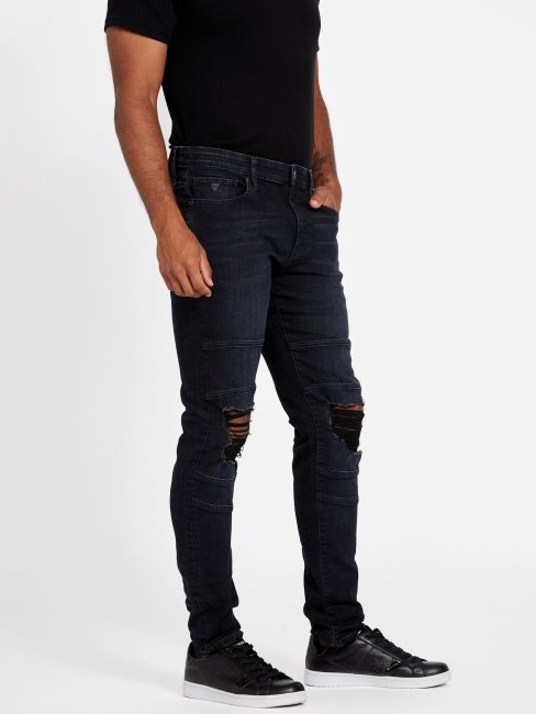 Guess Eco Gasol Moto Jean Skinny Dark Destroy Lavage