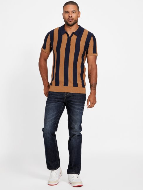 Polo Eco Feiz Demi-zip Bleu Noirci Et Coconu Guess