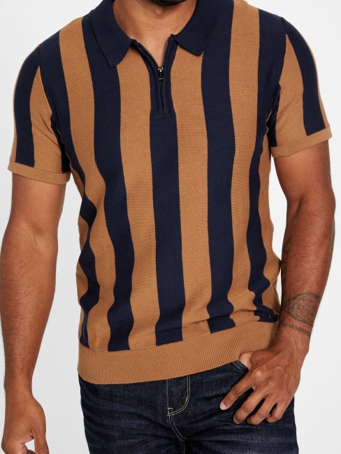 Polo Eco Feiz Demi-zip Bleu Noirci Et Coconu Guess