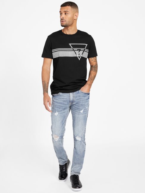 T-shirt Pekah à Col Rond Avec Logo Pied-de-poule Jet Black Guess