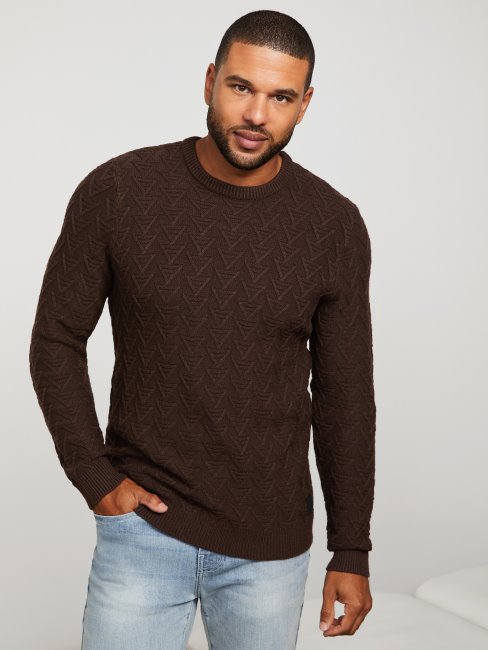 Pull Col Rond Géométrique En Daim Marron Guess