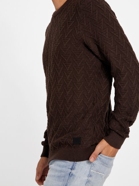 Pull Col Rond Géométrique En Daim Marron Guess