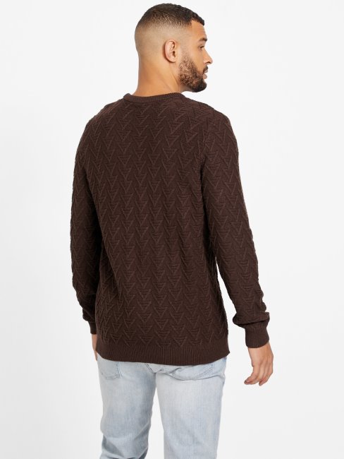 Pull Col Rond Géométrique En Daim Marron Guess