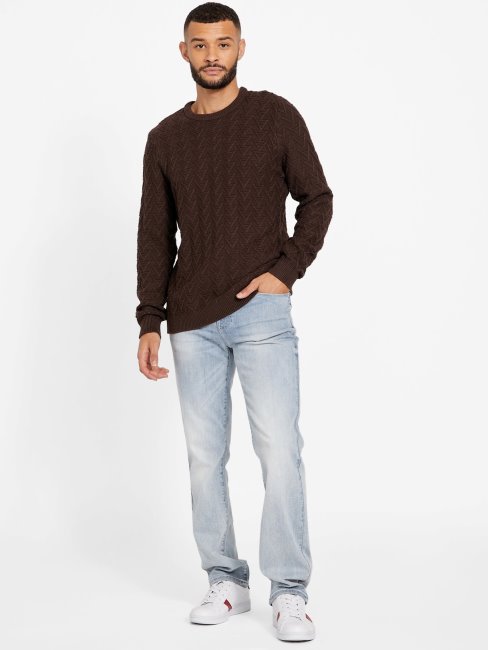 Pull Col Rond Géométrique En Daim Marron Guess
